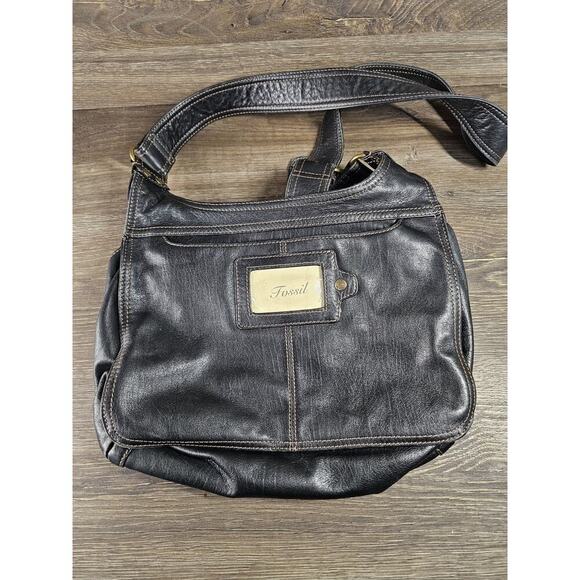 Fossil Leather Side Saddle Crossbody Handbag Medium Size Black - Picture 6 of 7